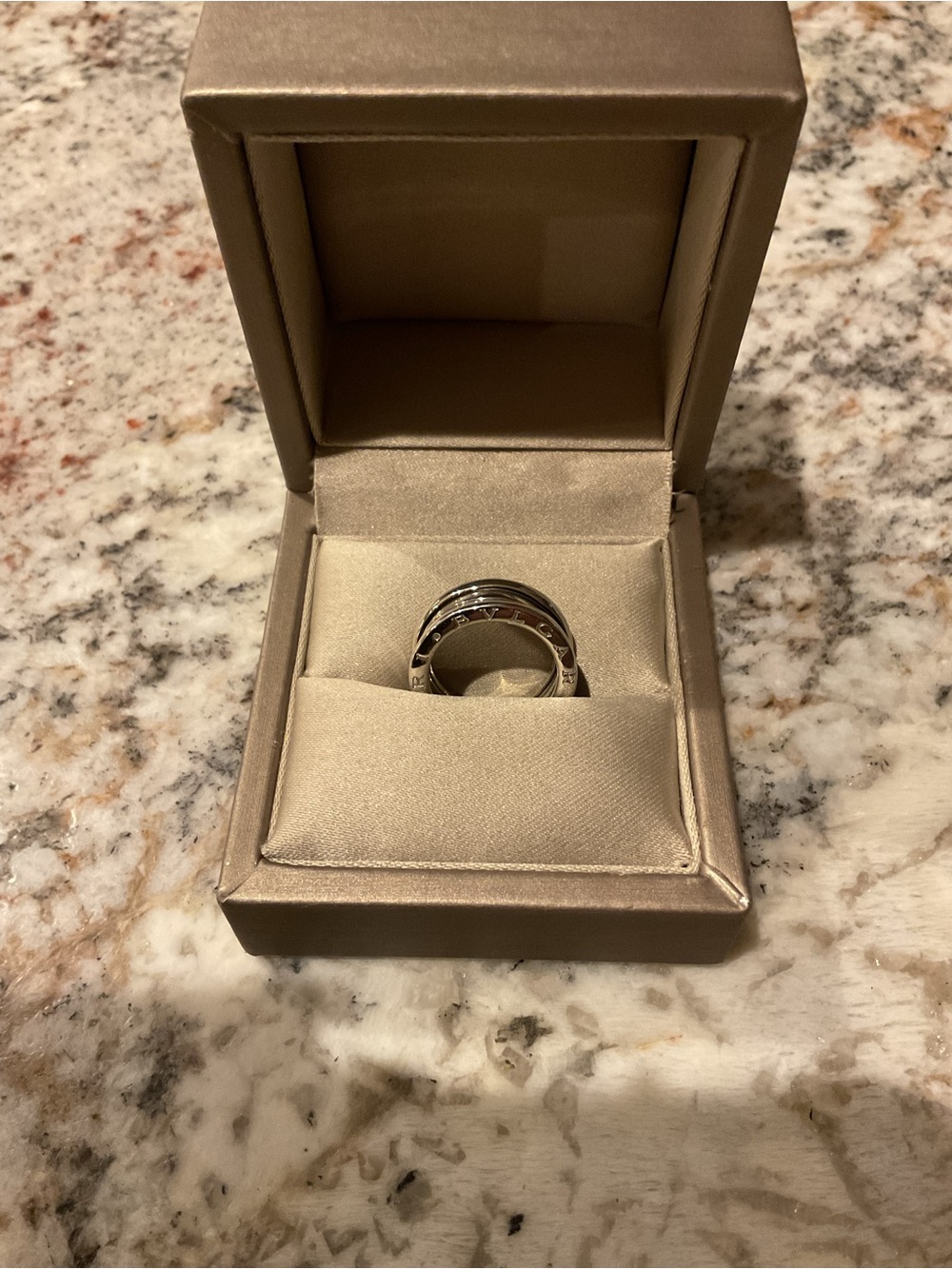 Bvlgari 18k White Gold Double-Band Logo Ring